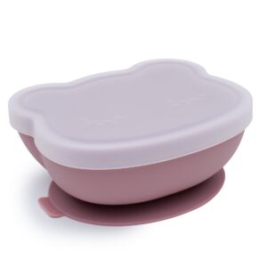 Silikoninis dubenėlis Bear su dangteliu Dusty Rose