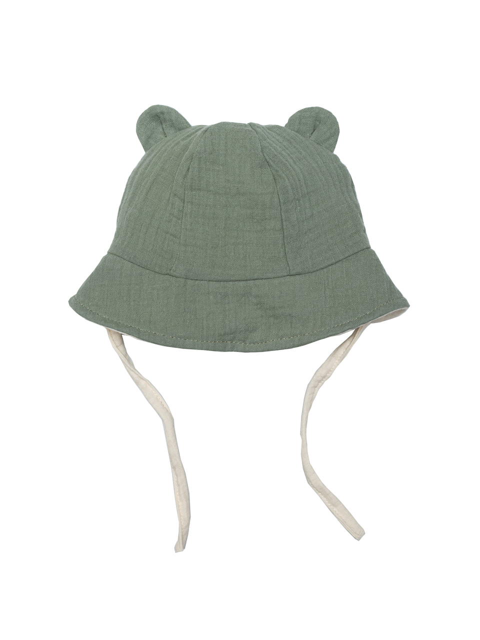 Wooly organic muslino vasarinė kepurė su ausytėmis ECRU/SAGE