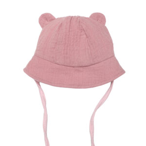 Wooly organic muslino vasarinė kepurė su ausytėmis BLUSH/DARK ROSE