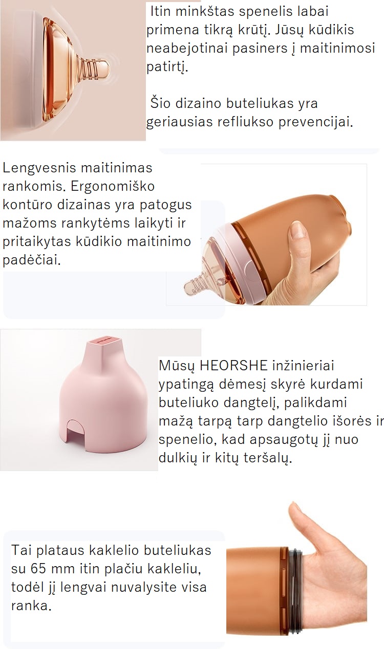 HEORSHE Ultra Wide Neck buteliukas 160 ml., 0-3 mėn., ROŽINĖ - Image 7