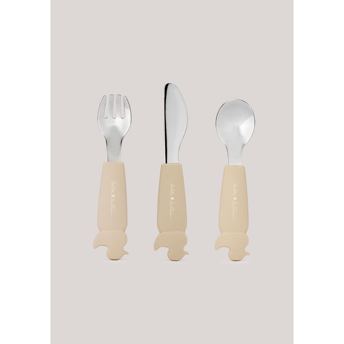 Silikono ir nerūdijančio plieno vaikiškų įrankių rinkinys 18+ mėn, Beige - Image 5