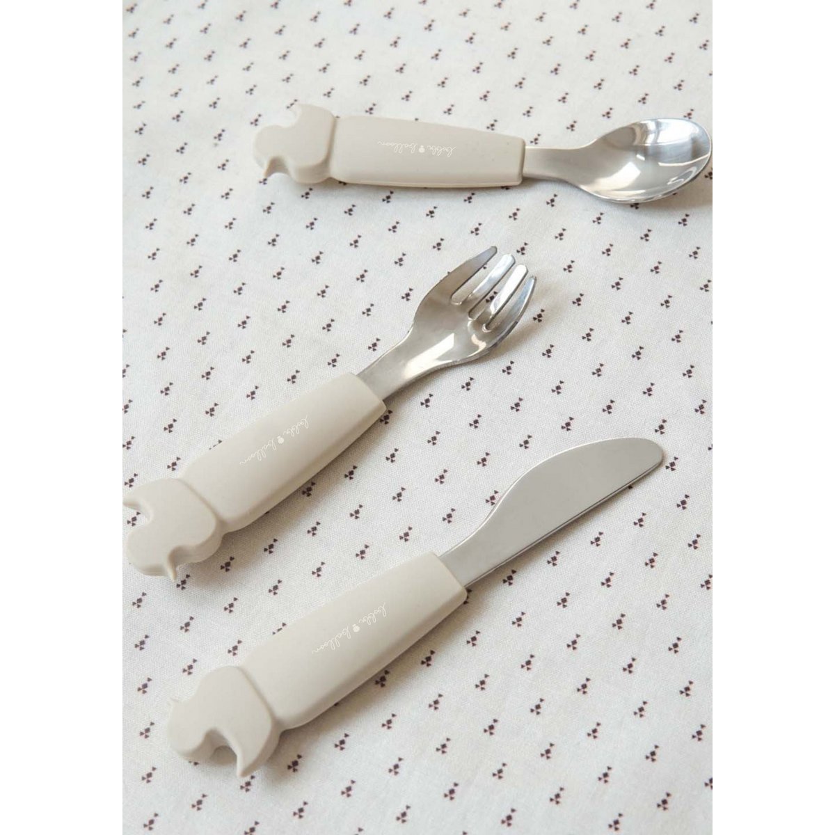 Silikono ir nerūdijančio plieno vaikiškų įrankių rinkinys 18+ mėn, Beige - Image 3