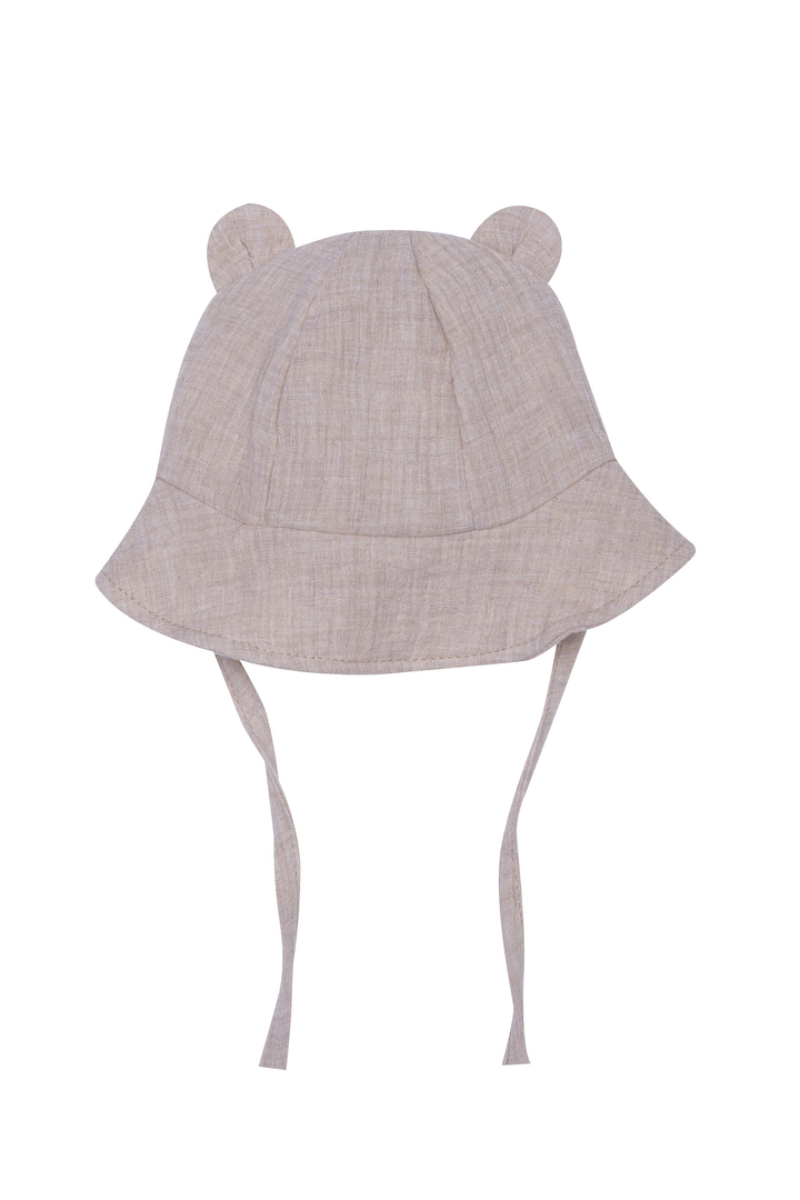 Wooly organic muslino vasarinė kepurė su ausytėmis BABY BEIGE