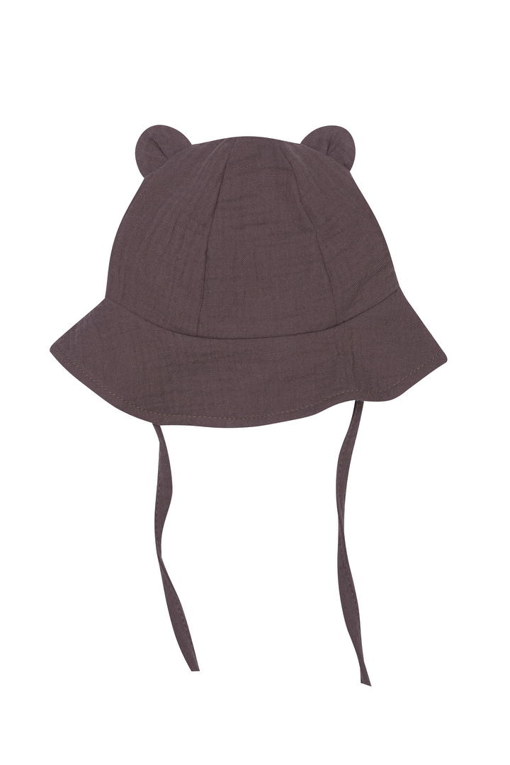 Wooly organic muslino vasarinė kepurė su ausytėmis BABY BROWN