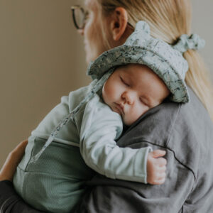 Wooly organic muslino vasarinė kepurė su ausytėmis BABY MINT