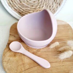 Silikoninis  prilimpantis dubenėlis su šaukšteliu SOFT PINK