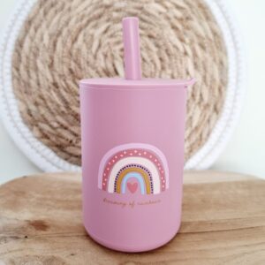 Silikoninis puodelis su šiaudeliu POWDER PINK