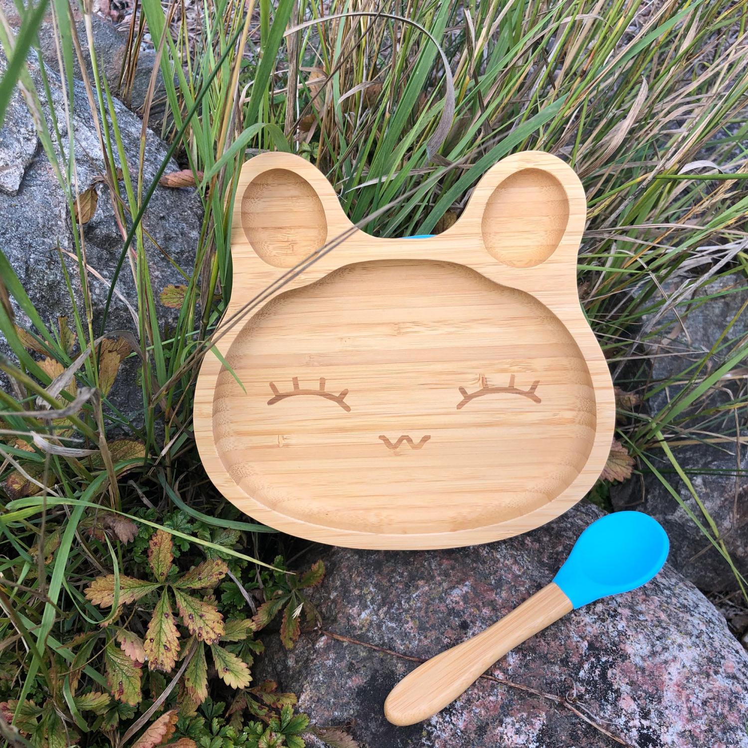 Prilimpanti bambukinė lėkštė Rabbit Blue