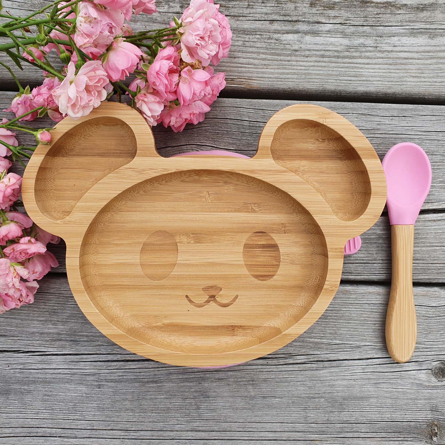 Prilimpanti bambukinė lėkštė Mouse Pink