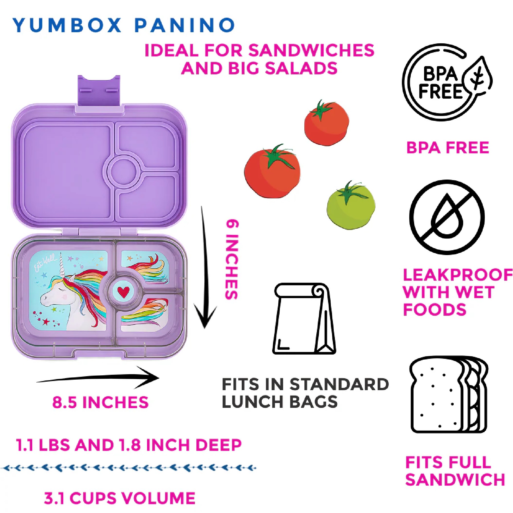 Priešpiečių dėžutė Yumbox PANINO Lavande Unicorn - Image 2