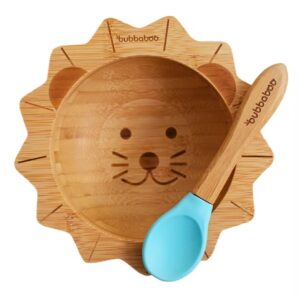 Prilimpantis dubenėlis su šaukštu Bamboo Lion Blue