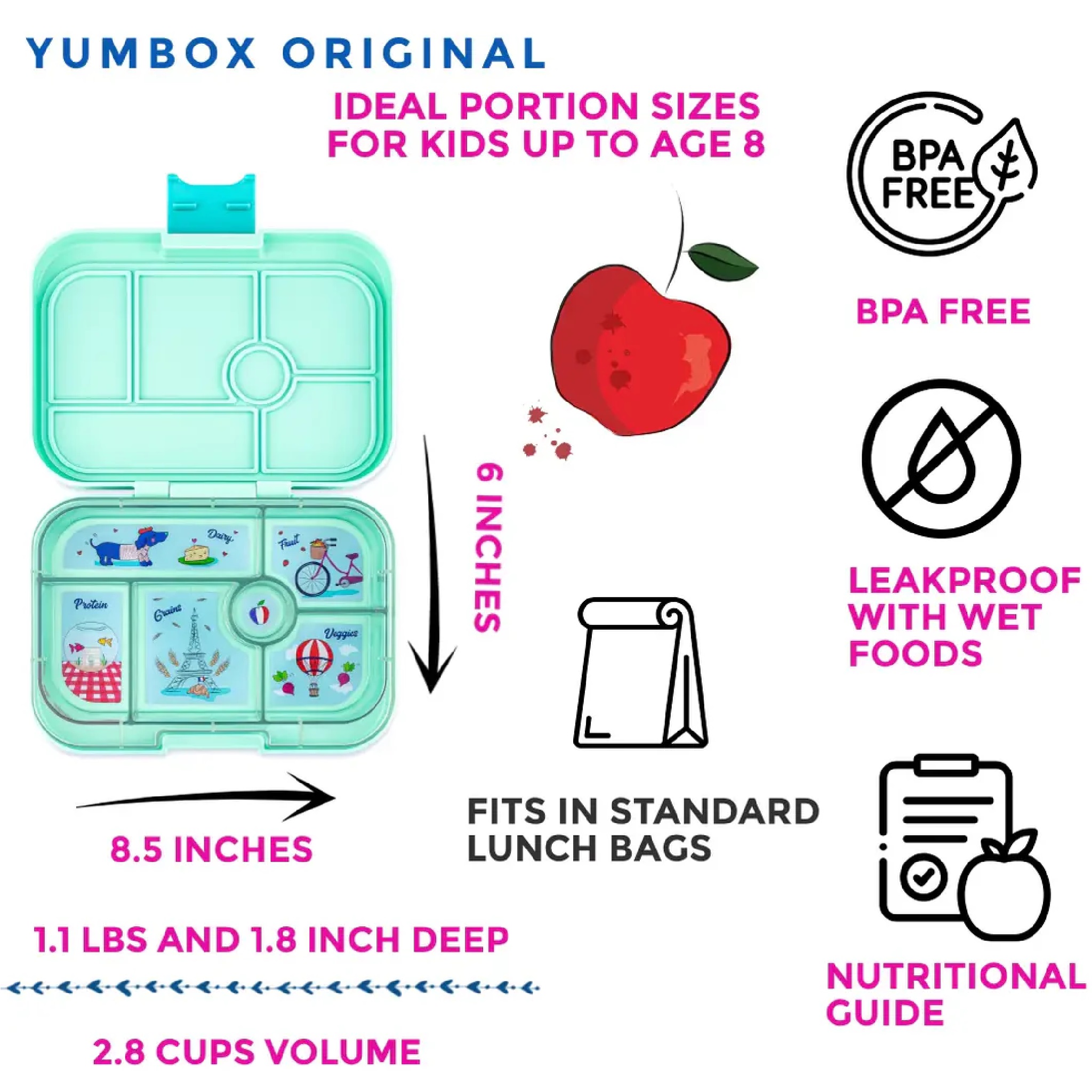 Priešpiečių dėžutė Yumbox ORIGINAL Serene Aqua – Paris - Image 2