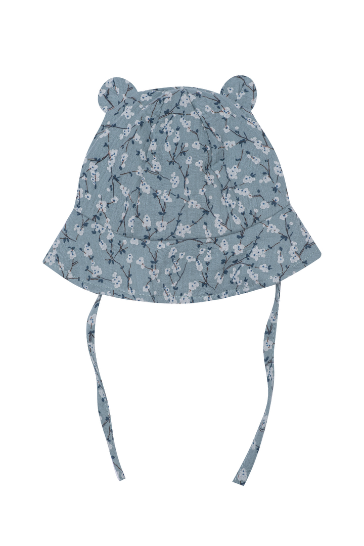 Wooly Organic Muslino Vasarinė Kepurė su Ausytėmis MINT FLOWERS - Image 4